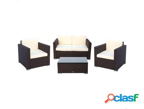 Sillón + Sofá + Mesa AKTIVE (Negro - Acero, Ratán,