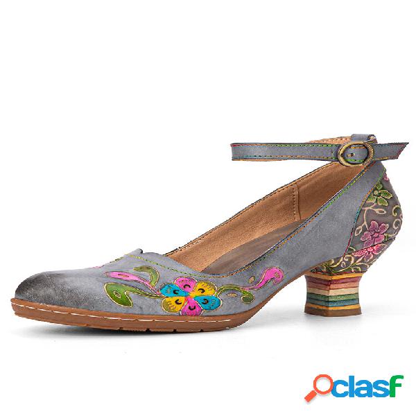 Socofiar vendimia Cuero Estampado Étnico Hebilla Arco Iris