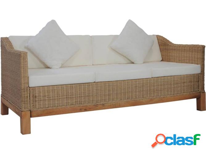 Sofá VIDAXL 3 plazas con almohadones en mimbre genuino