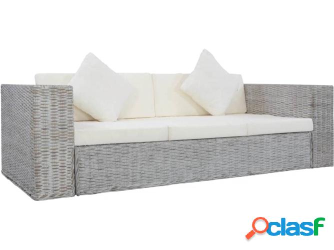 Sofá VIDAXL 3 plazas con almohadones en mimbre genuino gris