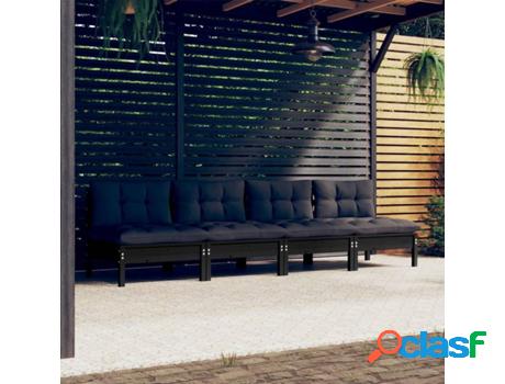 Sofá de Jardín con Cojines VIDAXL (Negro- Madera- 63,5 x