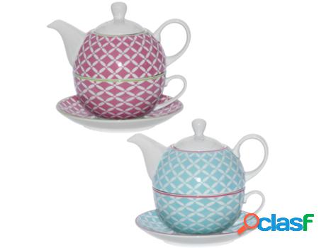 Tazas Porcelana Azul DRW (tetera: 11x12cm Taza: 11x5cm)
