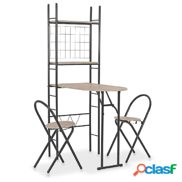 vidaXL Conjunto de comedor plegable con estante 3 piezas MDF