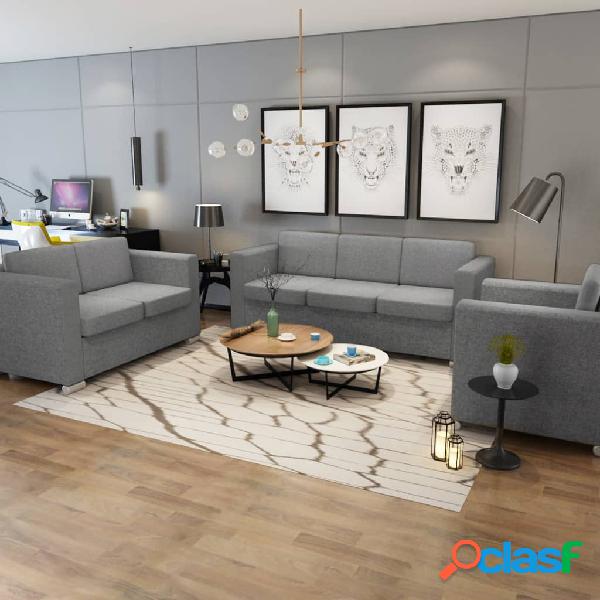 vidaXL Conjunto de sofás 3 unidades tela gris claro
