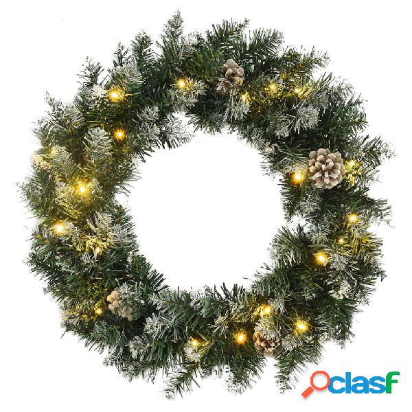 vidaXL Corona de Navidad con luces LED PVC verde 45 cm