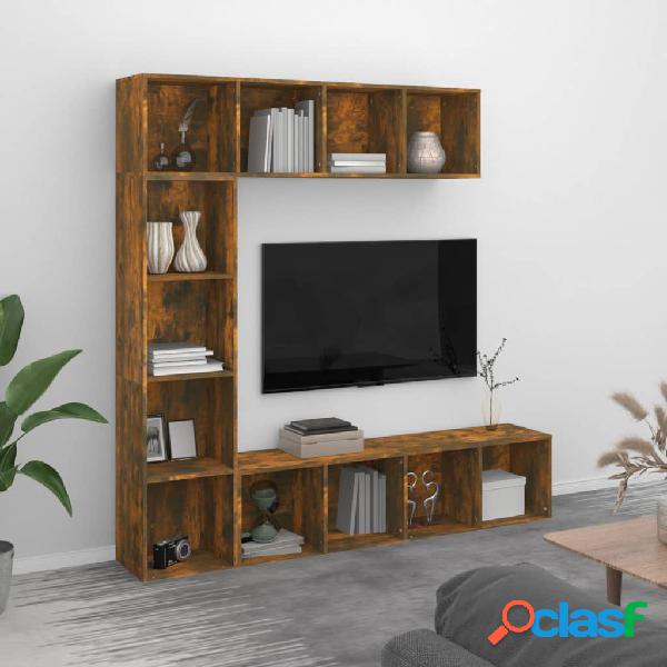 vidaXL Set de estanteria/mueble TV 3 pzas roble ahumado