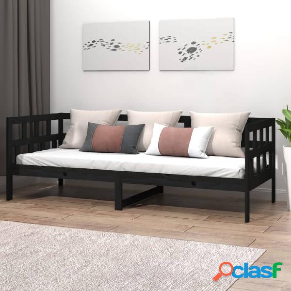 vidaXL Sofá cama de madera maciza de pino negro 90x200 cm