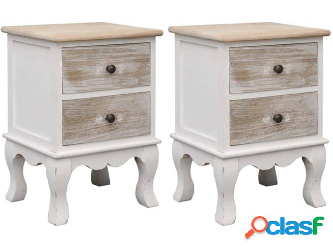 2 Mesitas de Noche ART PLANET Madera de Paulownia Blanco y