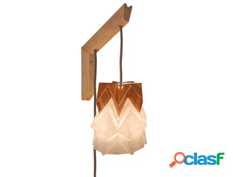 Aplique de madera y pantalla origami pequeña en papel y