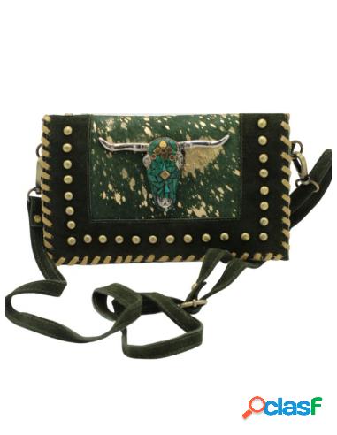 Bolso Pequeño Diseño Cowgirl Con Pelo Natural Verde Oscuro
