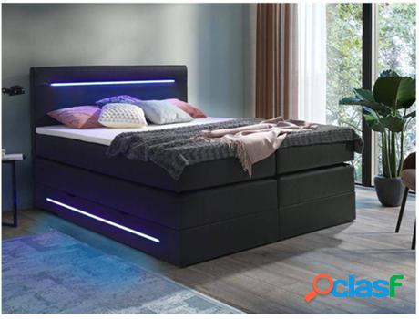 Cama DREAMEA Keros (Piel Sintética - Negro - 160x200 cm)