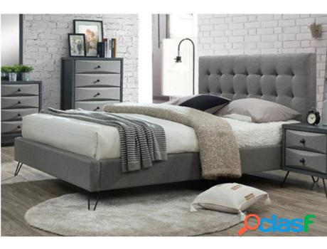 Cama VENTE UNIQUE (Gris - Madera, Tejido - 160x200 cm)