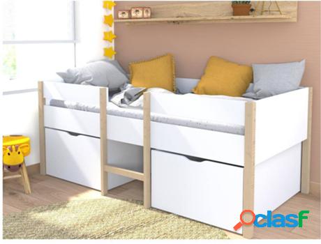 Cama VENTE UNIQUE Sissy (Blanco - Madera, Madera - 90x190