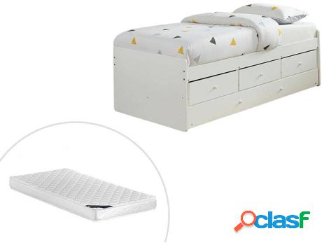 Cama VENTE UNIQUE Titouan (Blanco - Madera, Madera - 90x190