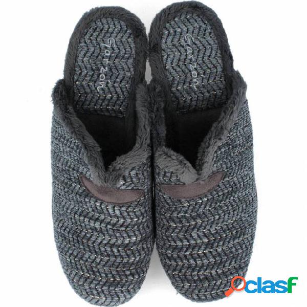Garzón - Zapatillas de Casa Mujer Cuña Lana Fantasía Gris