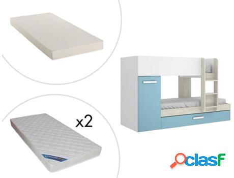 Litera VENTE UNIQUE Anthony (Azul, Blanco - Madera - 90x190