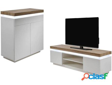 Mesa de Centro + Mueble de TV VENTE UNIQUE (Beis, Blanco -