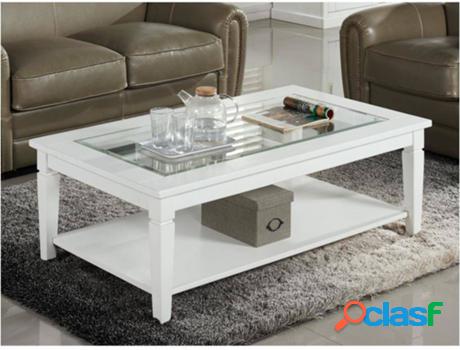 Mesa de Centro VENTE UNIQUE Guerande (Blanco - Cristal