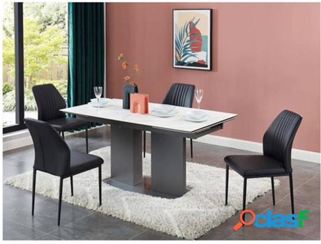 Mesa de Comedor VENTE UNIQUE (Gris, Blanco - Madera, Piedra,