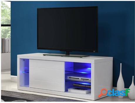 Mueble de TV VENTE UNIQUE (Blanco - Madera, Vidrio -