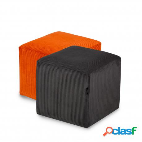 Pack 2 Und | Puff Cube Pana Gris + Naranja 40x40