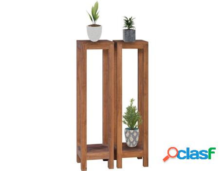 Set 2 Soportes de Plantas VIDAXL Madera de Teca (Castaño -