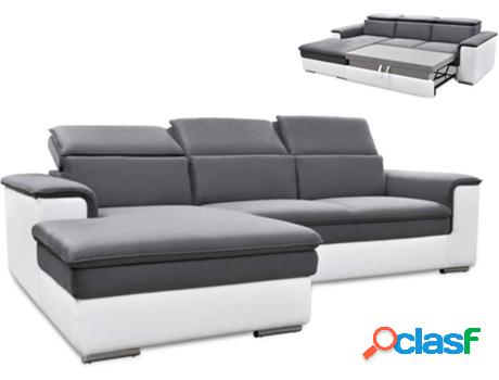 Sofá Cama VENTE UNIQUE Connor (Gris, Blanco - Tejido, Piel