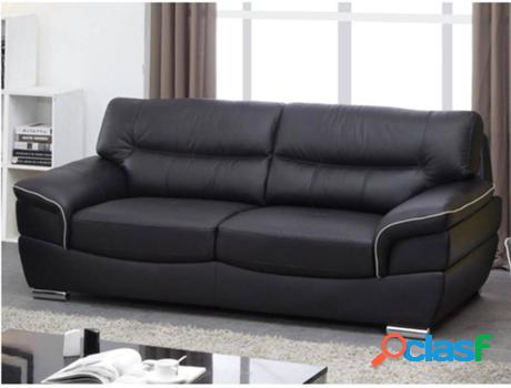 Sofá VENTE UNIQUE (Negro - Piel - 87x210x93 cm)