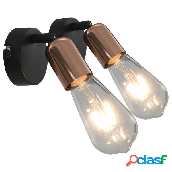 vidaXL Lámpara de focos 2 piezas negro y cobre E27