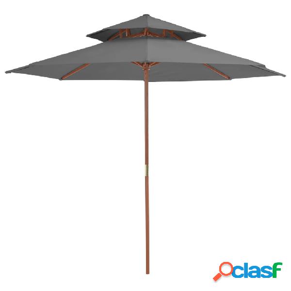 vidaXL Sombrilla de dos pisos palo de madera 270 cm gris