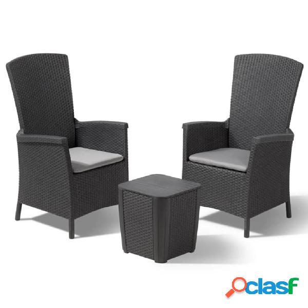 Allibert Set de comedor de jardín 3 piezas Vermont grafito