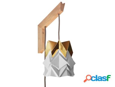Aplique de madera y pantalla origami pequeña blanca y