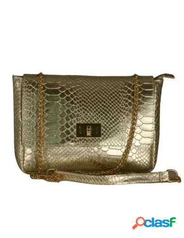 Bolso Bandolera Metálico En Piel Labrada Coco Oro
