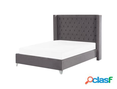 Cama BELIANI Lubbon (Terciopelo - Gris - 140 x 200)