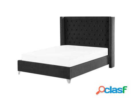 Cama BELIANI Lubbon (Terciopelo - Negro - 140 x 200)