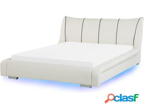 Cama Nantes con LED (Blanco - Piel -237x188x97 cm)