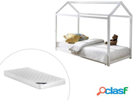 Cama VENTE UNIQUE Aventurier (Blanco - Madera - 90x190 cm)