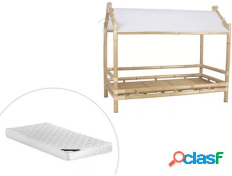 Cama VENTE UNIQUE Cocoa (Beis, Blanco - Madera - 90x190 cm)