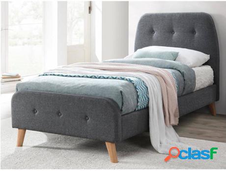 Cama VENTE UNIQUE Romeo (Gris - Madera, Tejido - 90x190 cm)