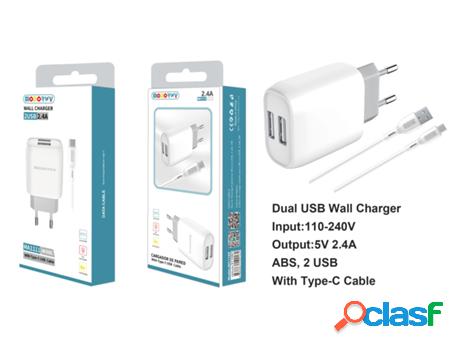 Cargador Usb 2.0 De Dos Entradas MODORWY Ma1111 (Blanco)