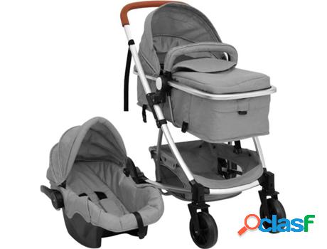 Carrito de Bebé Trio VIDAXL 3 en 1 de Aluminio Gris Claro
