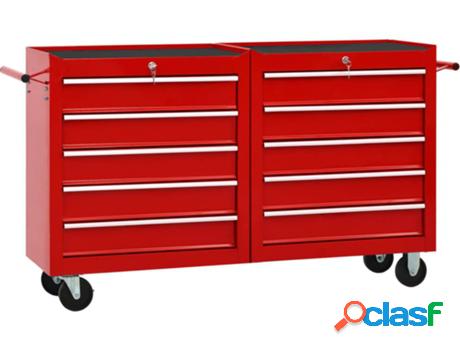 Carro para Herramientas VIDAXL 10 Cajones Rojo