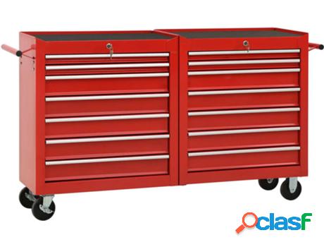 Carro para Herramientas VIDAXL 14 Cajones Rojo