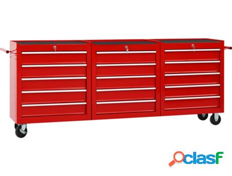 Carro para Herramientas VIDAXL 15 Cajones Rojo
