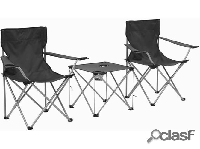 Conjunto Mesa y Sillas de Camping VIDAXL Gris (3 piezas)
