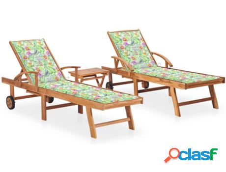 Conjunto de 2 Tumbonas VIDAXL Cojín 3073183 Marrón (Madera