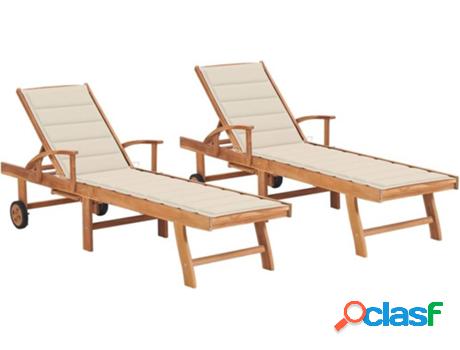 Conjunto de 2 Tumbonas VIDAXL Cojín 3073188 Marrón (Madera