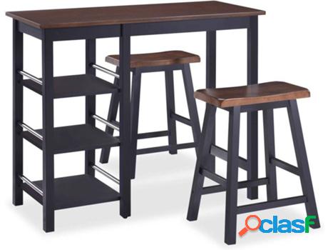 Conjunto de Bar VIDAXL 3 Piezas (Negro - Madera - 108 x 48 x