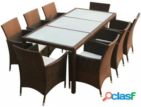 Conjunto de Comedor Jardín VIDAXL (Marrón - Poli Ratán -