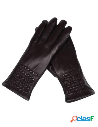 Guantes De Piel Con Fruncido Para Mujer Marrón 7